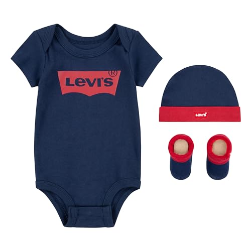 Levi's Kids Classic batwing infant hat bodysuit bootie set 3pc Baby Jungen Pastel Turquoise 0-6 Monate von Levi's