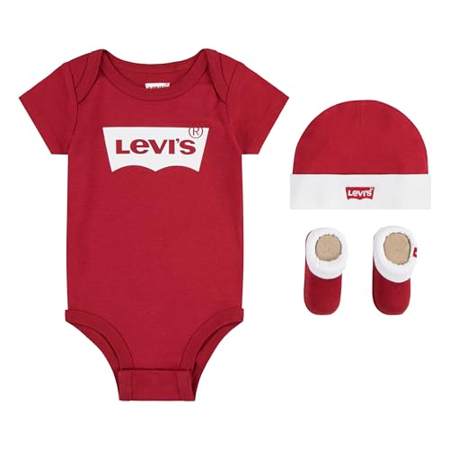 Levi's Kids Classic batwing infant hat bodysuit bootie set 3pc Baby Jungen Pastel Turquoise 6-12 monate von Levi's