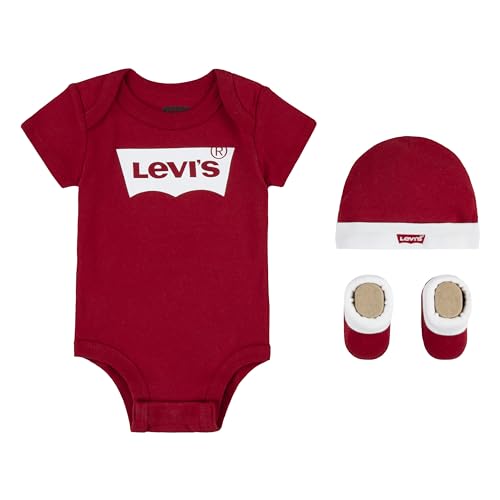 Levi's Kids Classic batwing infant hat bodysuit bootie set 3pc Baby Jungen Pastel Turquoise 0-6 Monate von Levi's