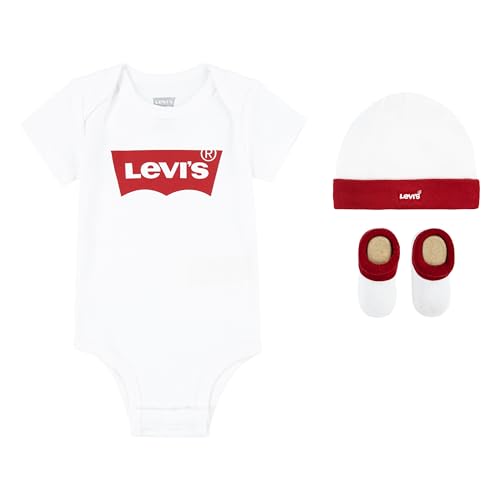 Levi's Kids Classic batwing infant hat bodysuit bootie set 3pc Unisex Baby Weiß 0-6 Monate von Levi's