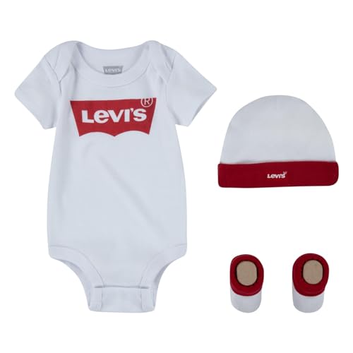 Levi's Kids Baby - Mädchen Classic Batwing Infant Hat, Bodysuit, Bootie Set 3pc Ml0019-001-lq Baby und Kleinkind Strampelanzug, Weiß, 6-12 Monate EU von Levi's Kids