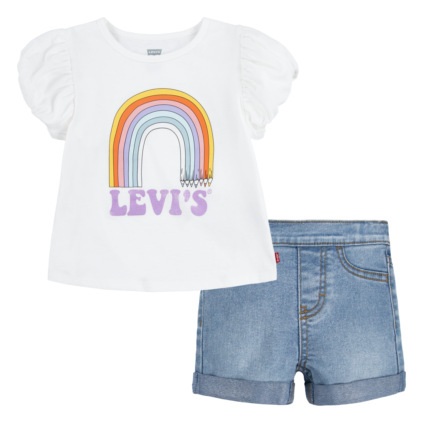 Levis Kids Shirt & Shorts Set, 2 Stk. tlg. mit Rainbow-Print, for GIRLS von Levi's Kids