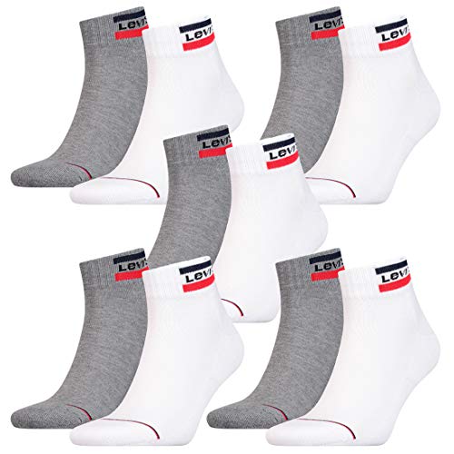 10 Paar Levis 144NDL Mid Cut SPRTWR L Unisex Socken Strümpfe 902011001, Farbe:062 - white/grey, Socken & Strümpfe:35-38 von Levi's