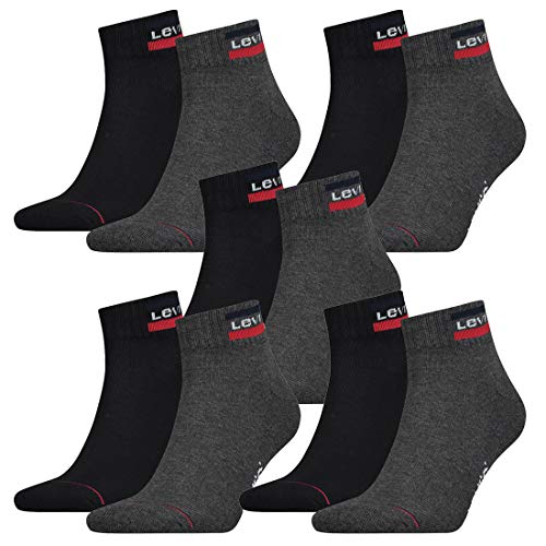 10 Paar Levis 144NDL Mid Cut SPRTWR L Unisex Socken Strümpfe 902011001, Farbe:Mid Grey/Black, Socken & Strümpfe:35-38 von Levi's