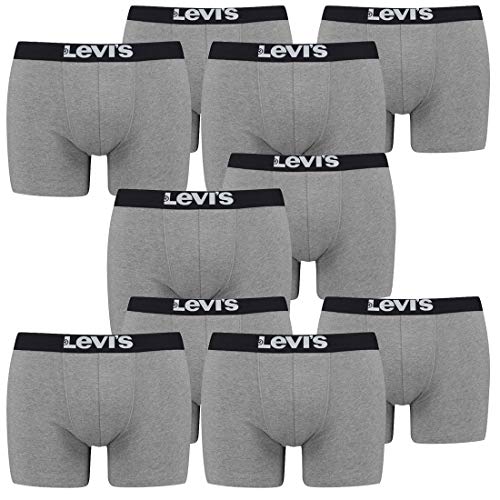 10er Pack Herren Levis Solid Basic Boxer Brief Boxershorts Unterwäsche Pants, Farbe:758 - Middle Grey mélange, Bekleidungsgröße:M von Levi's
