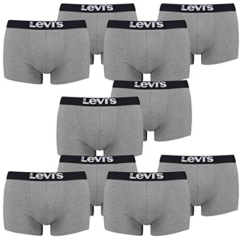 10er Pack Levis Men Solid Basic Trunk Boxershorts Unterhose Pant Unterwäsche, Farbe:758 - Middle Grey mélange, Bekleidungsgröße:L von Levi's