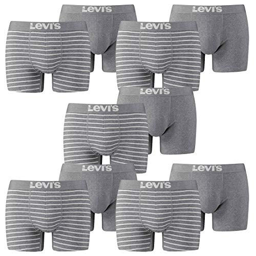 10er Pack Levis Men Vintage Stripe YD B Boxer Brief Boxershorts Unterhose Pant Unterwäsche, Farbe:758 - Middle Grey mélange, Bekleidungsgröße:XXL von Levi's