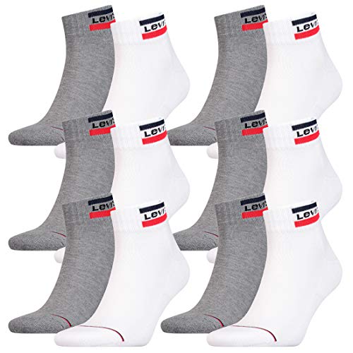 12 Paar Levis 144NDL Mid Cut SPRTWR L Unisex Socken Strümpfe 902011001, Farbe:062 - white/grey, Socken & Strümpfe:43-46 von Levi's