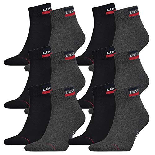 12 Paar Levis 144NDL Mid Cut SPRTWR L Unisex Socken Strümpfe 902011001, Farbe:Mid Grey/Black, Socken & Strümpfe:43-46 von Levi's