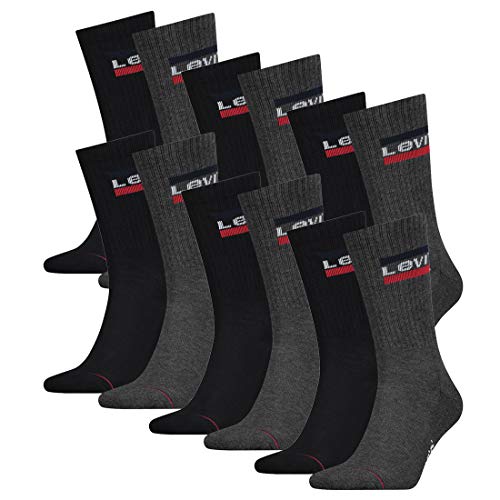 LEVI'S 12 Paar Levis 144NDL Regular Cut SPR Unisex Socken Strümpfe 902012001, Farbe:Mid Grey/Black, Socken & Strümpfe:39-42 von LEVI'S