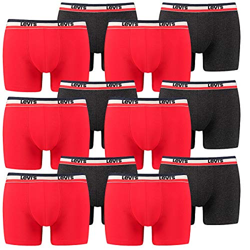 12 er Pack Levis Boxer Brief Boxershorts Men Herren Unterhose Pant Unterwäsche, Farbe:786 - Red/Black, Bekleidungsgröße:L von Levi's