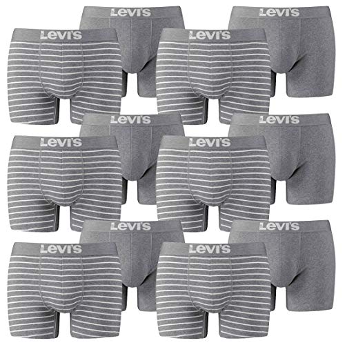 12er Pack Levis Men Vintage Stripe YD B Boxer Brief Boxershorts Unterhose Pant Unterwäsche, Farbe:758 - Middle Grey mélange, Bekleidungsgröße:S von Levi's