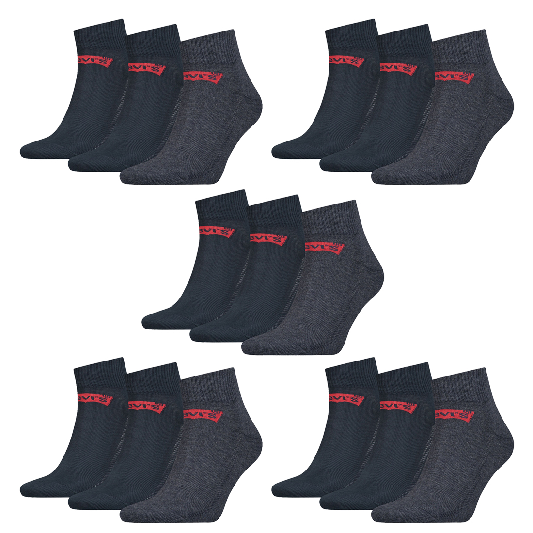 15 Paar Levis 168SF Mid Cut Unisex Socken Sneakersocken Strümpfe 903051001 von Levi&#039;s