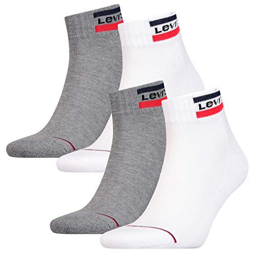 4 Paar Levis 144NDL Mid Cut SPRTWR L Unisex Socken Strümpfe 902011001, Farbe:062 - white/grey, Socken & Strümpfe:35-38 von Levi's