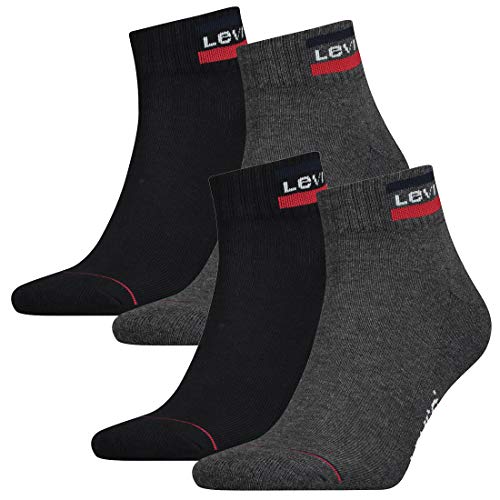 LEVI'S 4 Paar Levis 144NDL Mid Cut SPRTWR L Unisex Socken Strümpfe 902011001, Farbe:Mid Grey/Black, Socken & Strümpfe:43-46 von LEVI'S