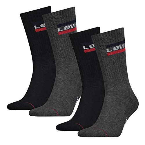 4 Paar Levis 144NDL Regular Cut SPR Unisex Socken Strümpfe 902012001, Farbe:Mid Grey/Black, Socken & Strümpfe:39-42 von Levi's