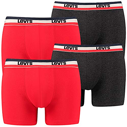 4 er Pack Levis Boxer Brief Boxershorts Men Herren Unterhose Pant Unterwäsche, Farbe:786 - Red/Black, Bekleidungsgröße:L von Levi's