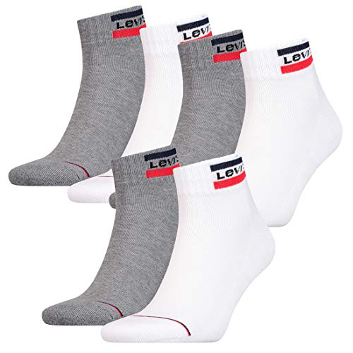 6 Paar Levis 144NDL Mid Cut SPRTWR L Unisex Socken Strümpfe 902011001, Farbe:062 - white/grey, Socken & Strümpfe:35-38 von Levi's