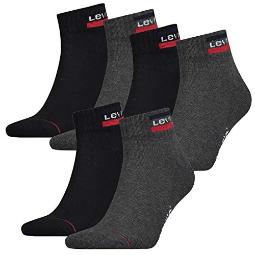 6 Paar Levis 144NDL Mid Cut SPRTWR L Unisex Socken Strümpfe 902011001, Farbe:Mid Grey/Black, Socken & Strümpfe:35-38 von Levi's