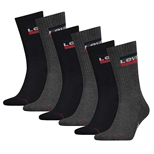 6 Paar Levis 144NDL Regular Cut SPR Unisex Socken Strümpfe 902012001, Farbe:Mid Grey/Black, Socken & Strümpfe:39-42 von Levi's