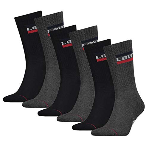 LEVI'S 6 Paar Levis 144NDL Regular Cut SPR Unisex Socken Strümpfe 902012001, Farbe:Mid Grey/Black, Socken & Strümpfe:43-46 von LEVI'S