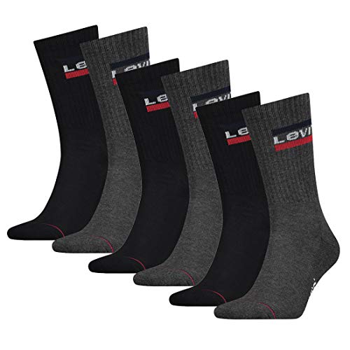 6 Paar Levis 144NDL Regular Cut SPR Unisex Socken Strümpfe 902012001, Farbe:Mid Grey/Black, Socken & Strümpfe:43-46 von Levi's