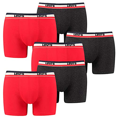 6er Pack Herren Levis SPRTSWR Logo Boxer Brief Boxershorts Unterwäsche Pants, Farbe:786 - Red/Black, Bekleidungsgröße:S von Levi's