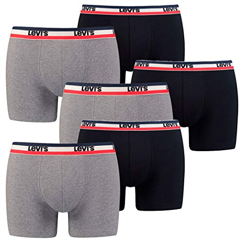 6er Pack Herren Levis SPRTSWR Logo Boxer Brief Boxershorts Unterwäsche Pants, Farbe:Black/Grey Melange, Bekleidungsgröße:S von Levi's