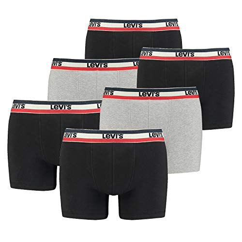 6er Pack Herren Levis SPRTSWR Logo Boxer Brief Boxershorts Unterwäsche Pants, Farbe:Black/Grey Melange, Bekleidungsgröße:M von Levi's