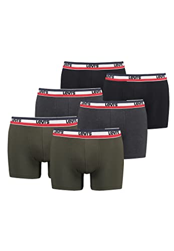 6er Pack Herren Levis SPRTSWR Logo Boxer Brief Boxershorts Unterwäsche Pants, Farbe:Khaki, Bekleidungsgröße:L von Levi's