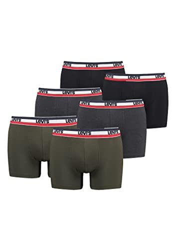 6er Pack Herren Levis SPRTSWR Logo Boxer Brief Boxershorts Unterwäsche Pants, Farbe:Khaki, Bekleidungsgröße:S von Levi's