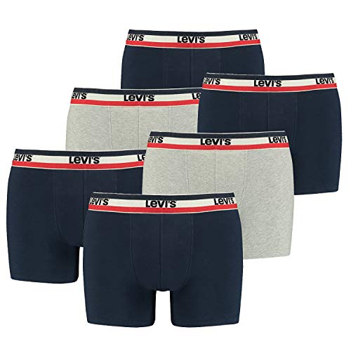 6er Pack Herren Levis SPRTSWR Logo Boxer Brief Boxershorts Unterwäsche Pants, Farbe:Navy/Grey Melange, Bekleidungsgröße:M von Levi's