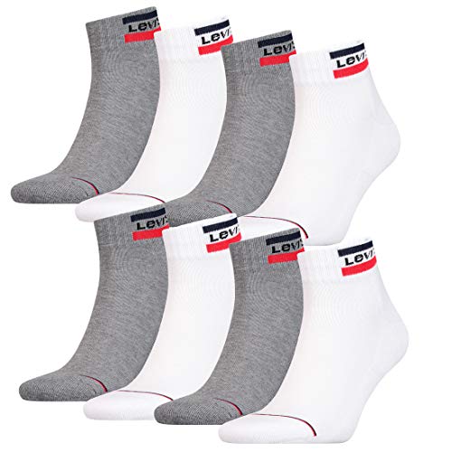 LEVI'S 8 Paar Levis 144NDL Mid Cut SPRTWR L Unisex Socken Strümpfe 902011001, Farbe:062 - white/grey, Socken & Strümpfe:43-46 von LEVI'S