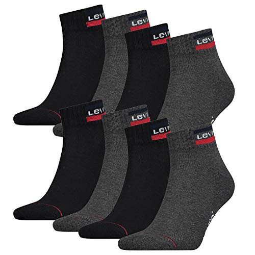 8 Paar Levis 144NDL Mid Cut SPRTWR L Unisex Socken Strümpfe 902011001, Farbe:Mid Grey/Black, Socken & Strümpfe:35-38 von Levi's