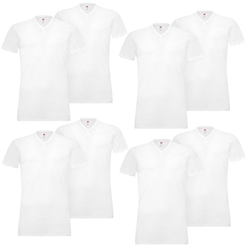 8 er Pack Levis V-Neck T-Shirt Men Herren Unterhemd V-Ausschnitt, Farbe:300 - White, Bekleidungsgröße:L von Levi's