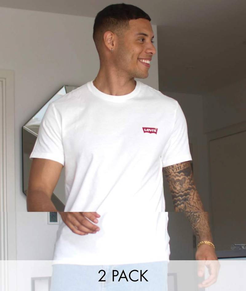 Levi's - 2er-Pack T-Shirts mit Rundhalsausschnitt und Fledermauslogo in Weiß & Kalkgrau-Bunt von Levi's