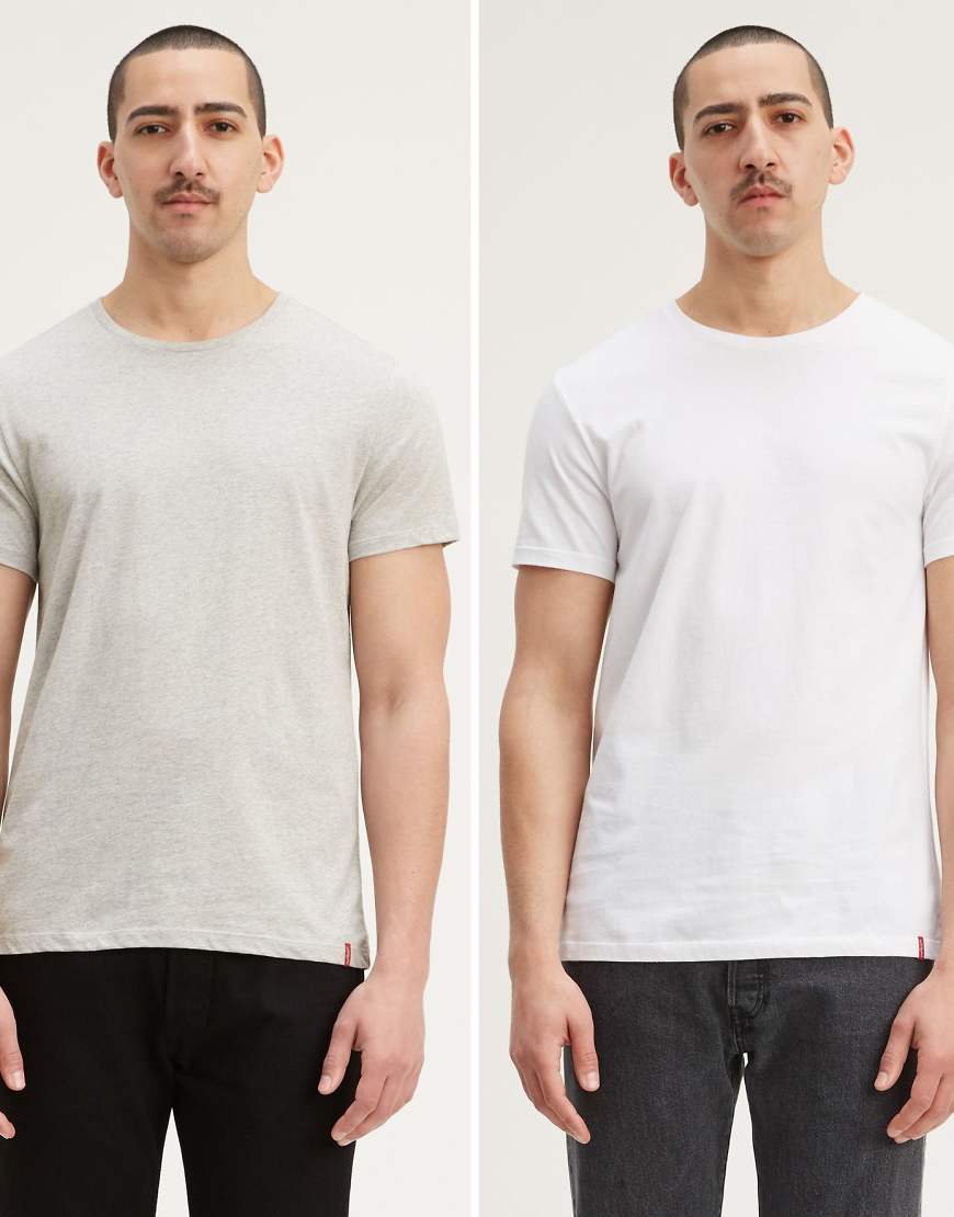 Levi's - 2er-Pack schmale T-Shirts in Weiß und Neutral mit Rundhalsausschnitt von Levi's