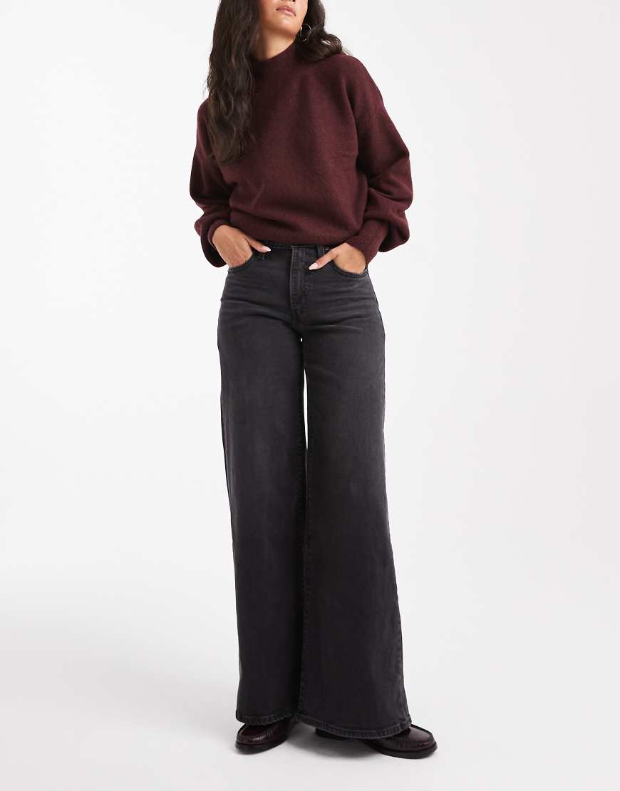 Levi's - 728 - Stretch-Jeans in schwarzer Waschung mit weitem Bein und hohem Bund von Levi's