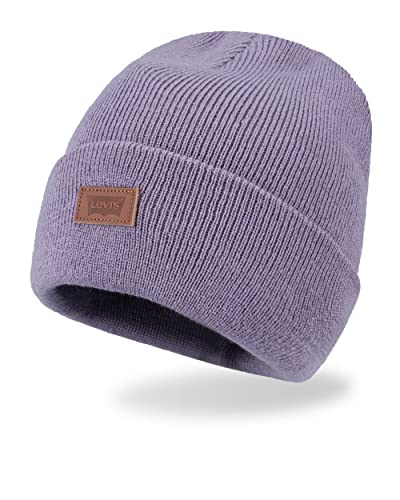 Levi's All Season Comfy Leather Logo Patch Cuffed Hero Beanie, Violett, Einheitsgr��e von Levi's