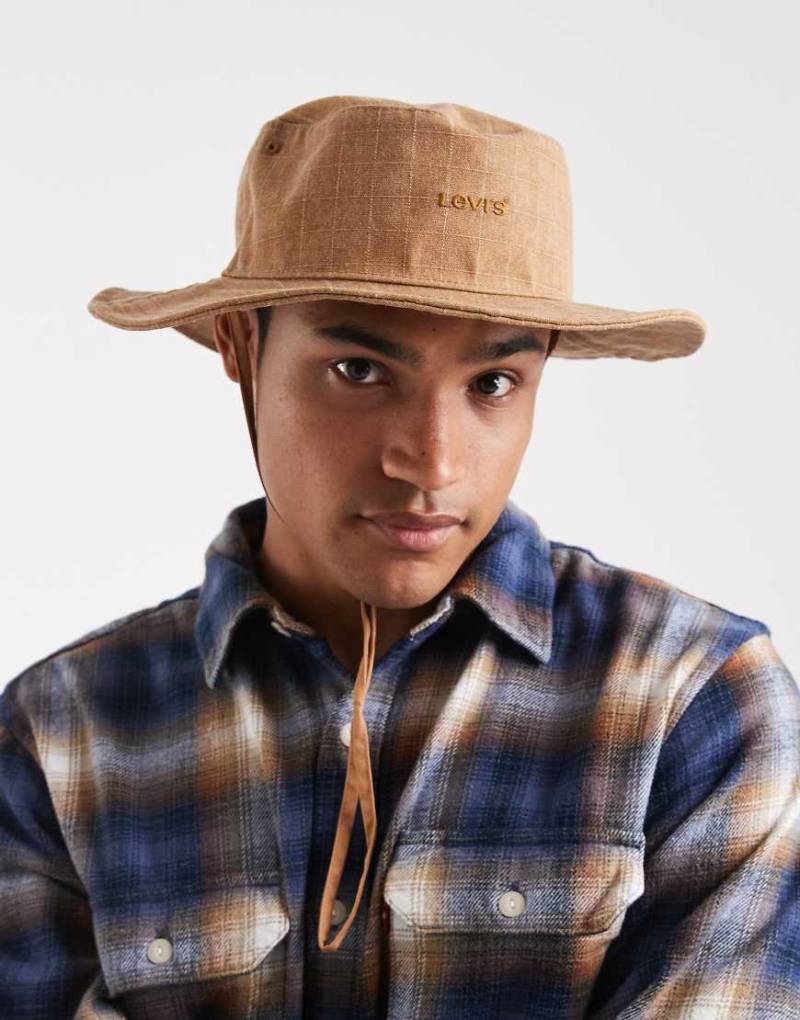 Levi's - Anglerhut in Hellbraun mit farblich abgestimmtem Logo und Kordelzug-Brown von Levi's