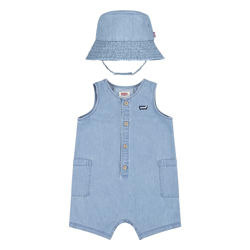 Levi's Baby-Jungen and Set SBSS244 LVB Denim Romper & Bucket HAT 6EK229 Abgestimmte Outfits, Summer Wind, 9 Months von Levi's