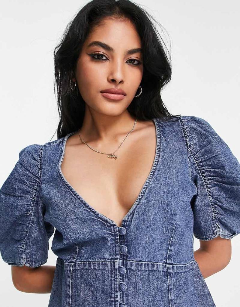 Levi's - Bluse aus Chambray in mittlerer Waschung mit voluminösen Ärmeln-Blau von Levi's