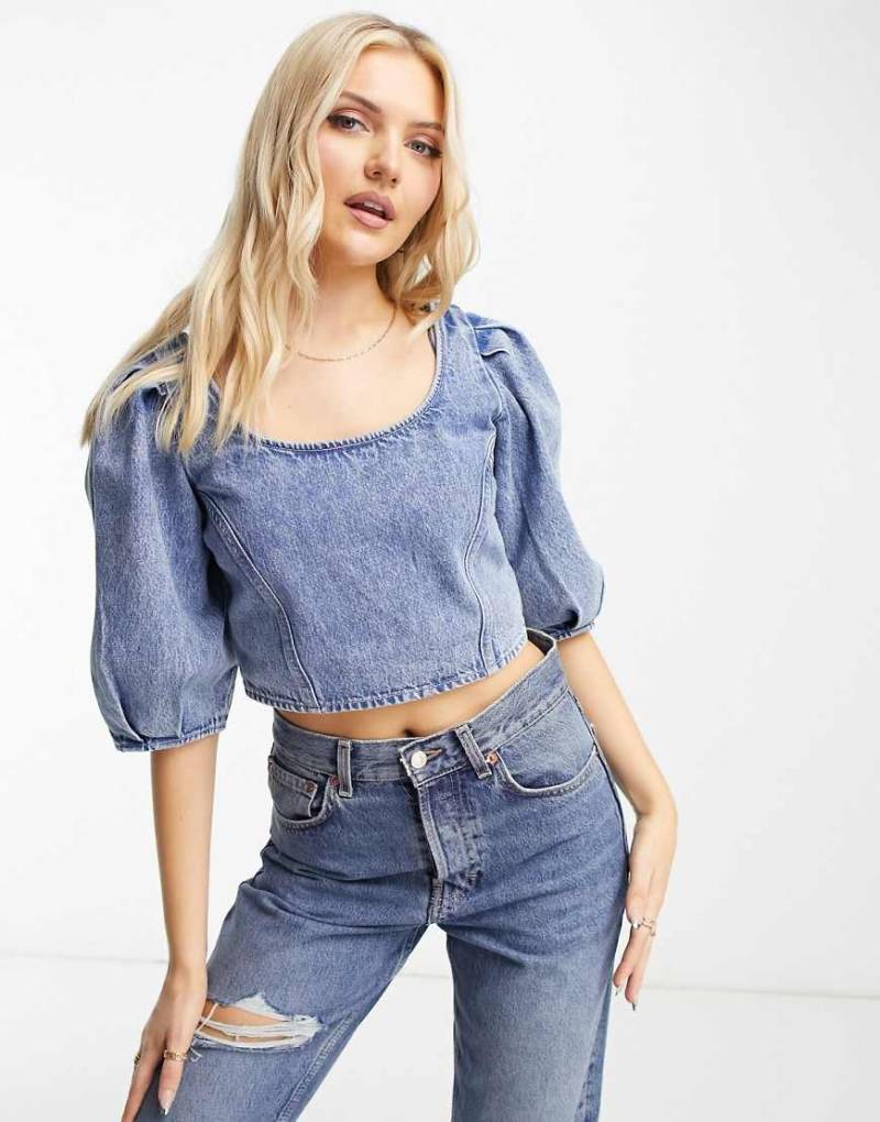 Levi's - Bluse mit Puffärmeln in Mittelblau von Levi's