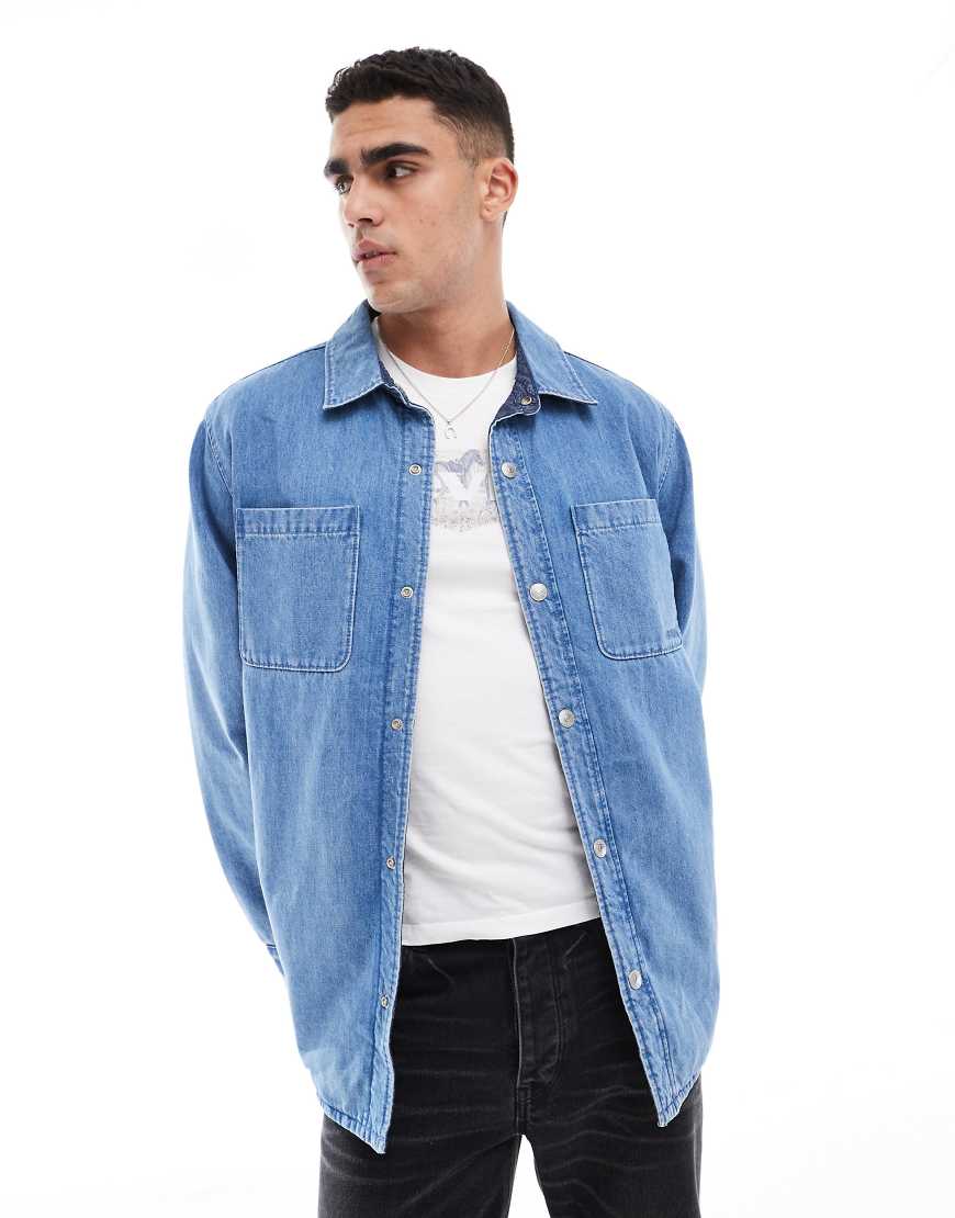 Levi's - Bryant - Wattierte, wendbare Jeans-Hemdjacke in Hellblau von Levi's