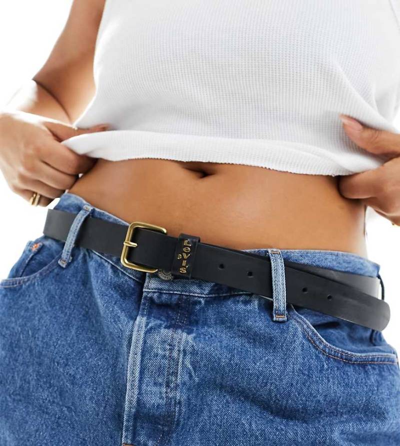 Levi's - Calypso - Ledergürtel in Schwarz mit goldfarbener Schnalle von Levi's