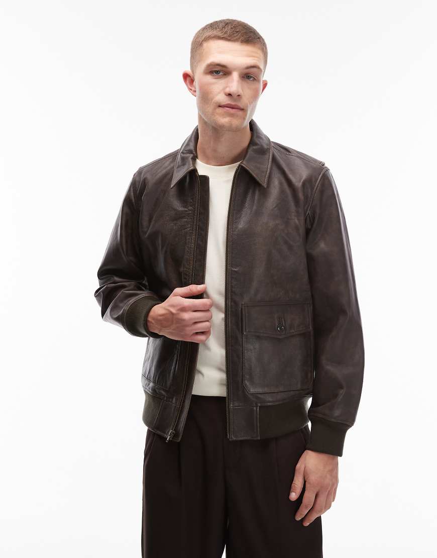 Levi's - Clayton - Pilotenjacke aus Leder in Braun-Brown von Levi's