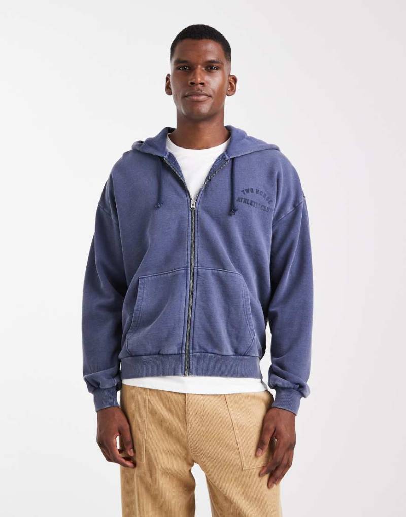 Levi's - Cropped Fit Kapuzenjacke in Mittelblau mit „Two Horse"-Print von Levi's