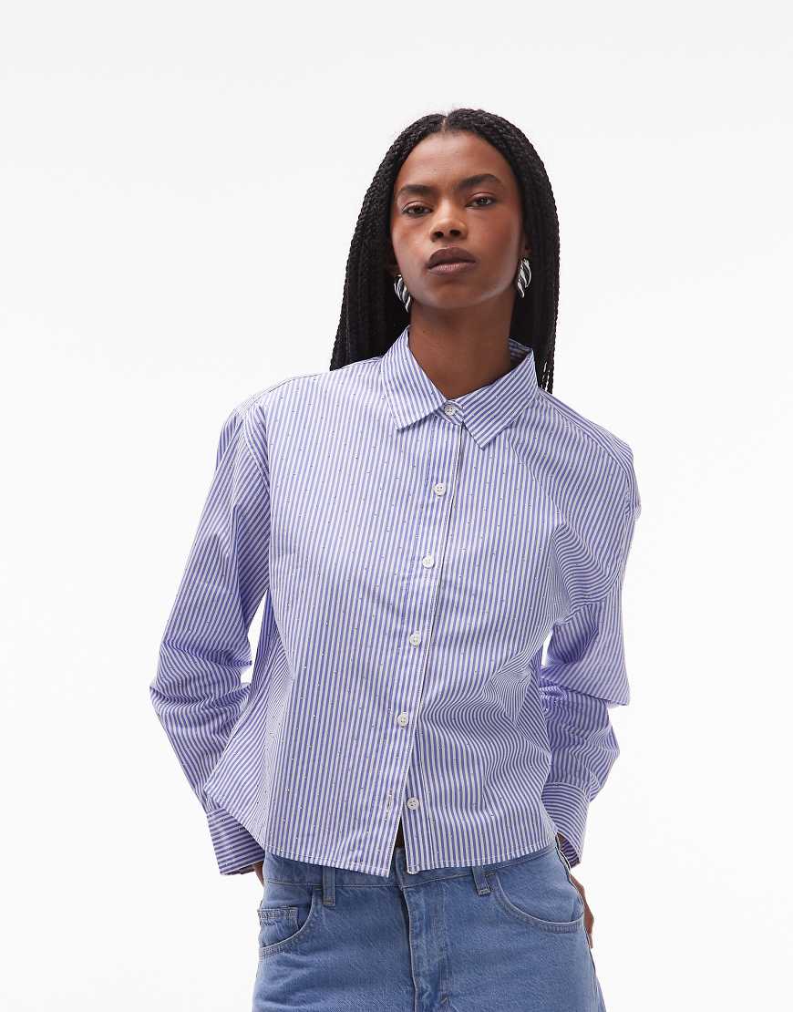 Levi's - Cropped-Hemd in Blau gestreift mit All-over-Verzierung Levi's - Cropped-Hemd in Blau gestreift mit All-over-Verzierung von Levi's