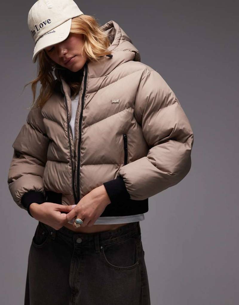 Levi's - Cropped Western-Pufferjacke in Taupe-Braun von Levi's