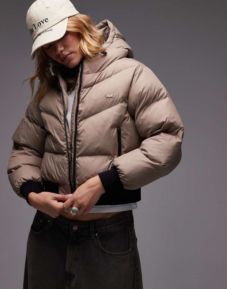 Levi's - Cropped Western-Pufferjacke in Taupe-Braun von Levi's